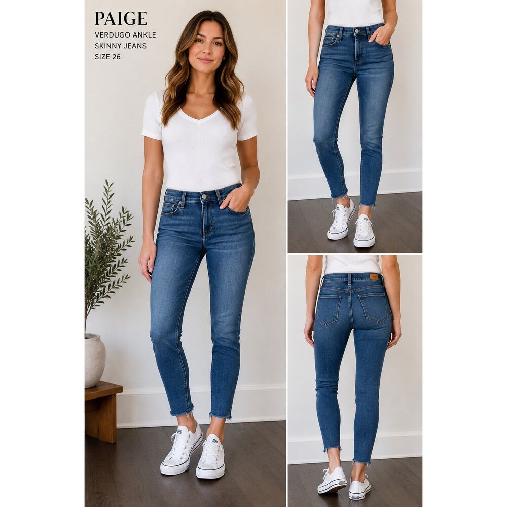 PAIGE Verdugo Ankle Jeans Womens 26 Blue Skinny Stretch Raw Hem Denim